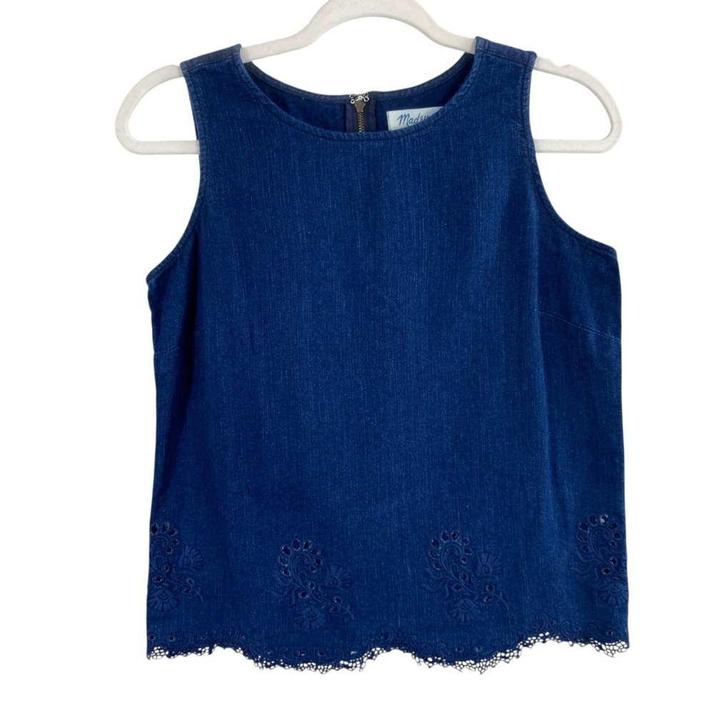 Madewell Indigo Sleeveless Top with Lace Hem